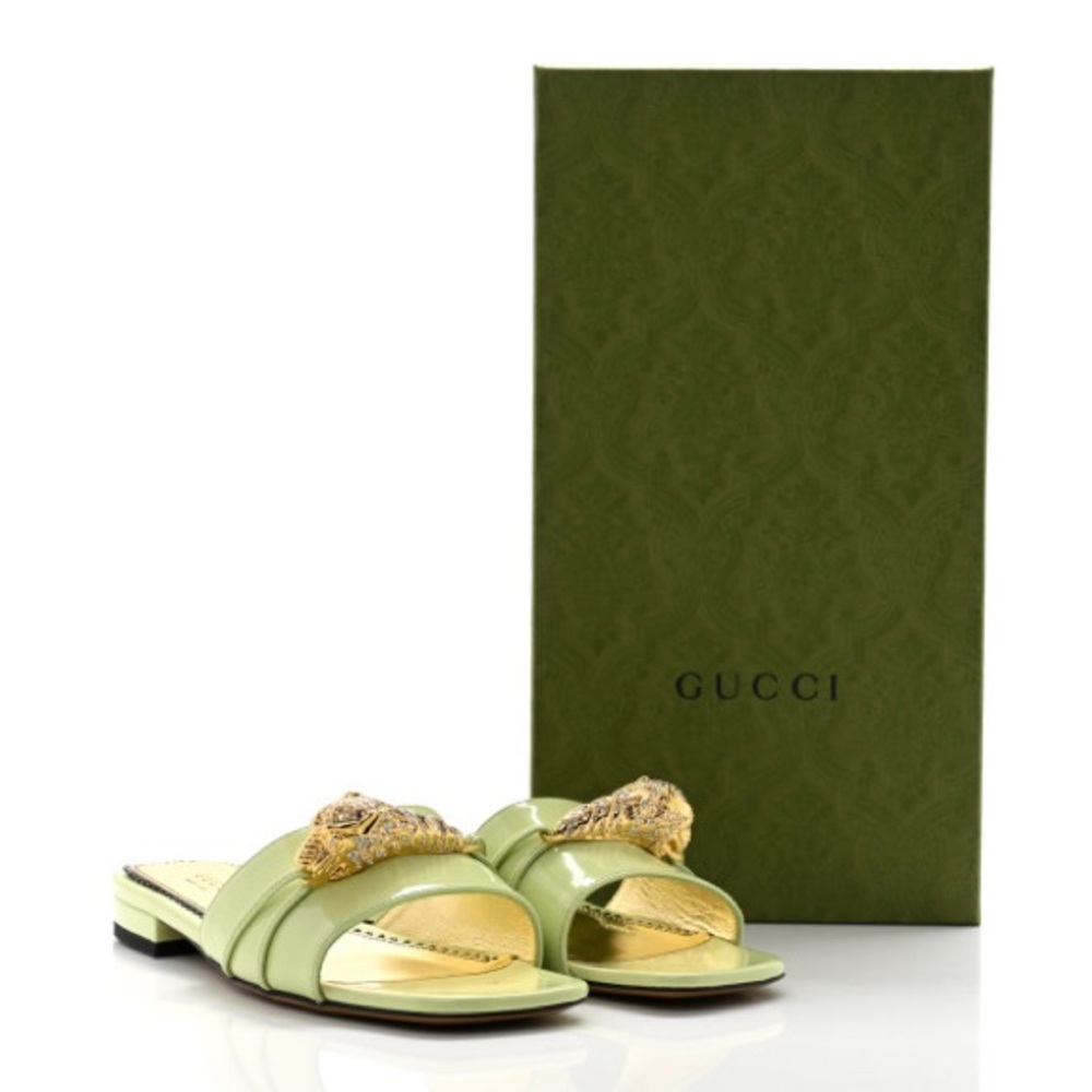 GUCCI Patent Crystal Snake Head Block Heel Slide Sandals IT39 BNIB